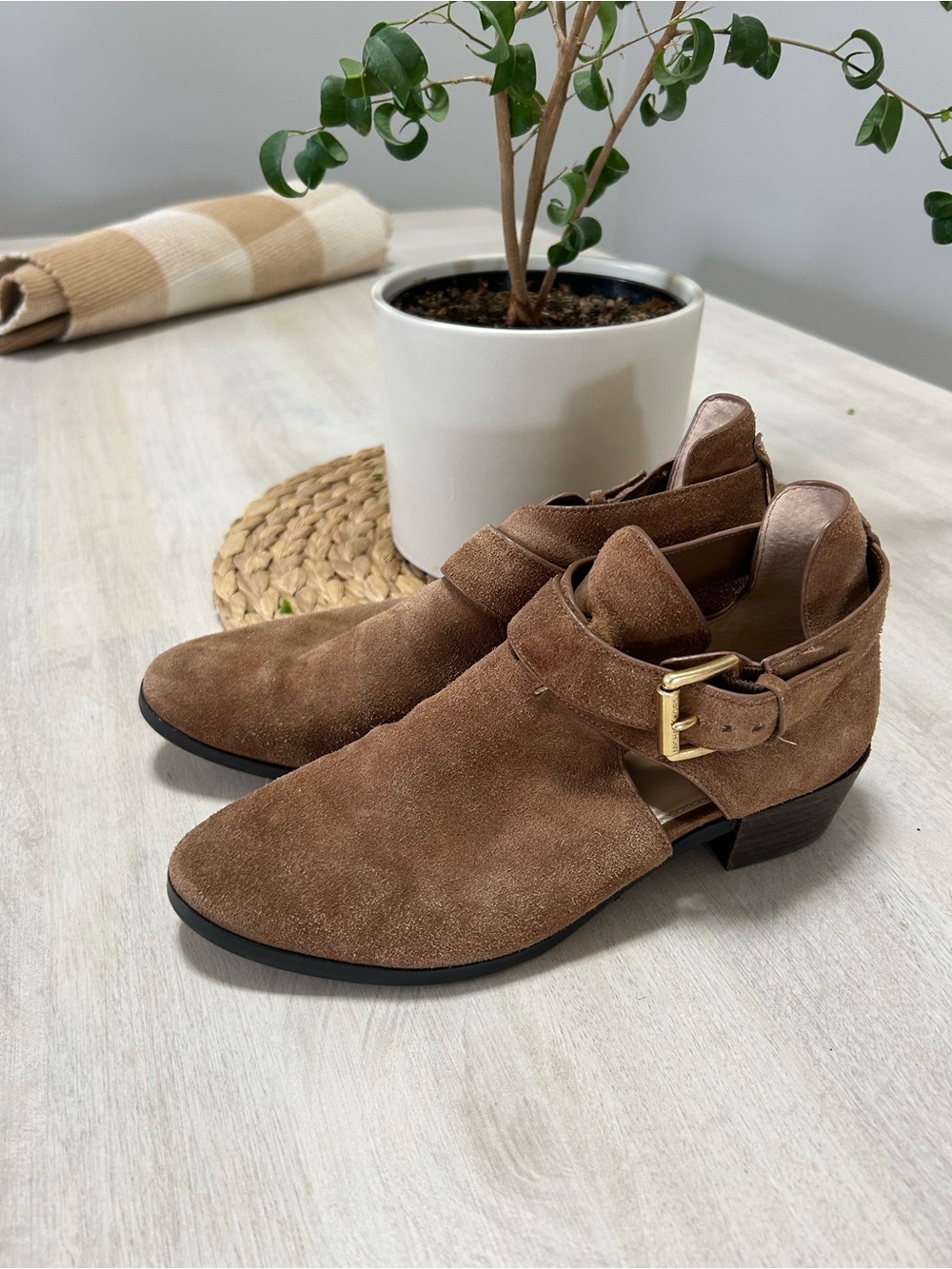 Michael Kors Brown Suede Mercer Cutout Booties